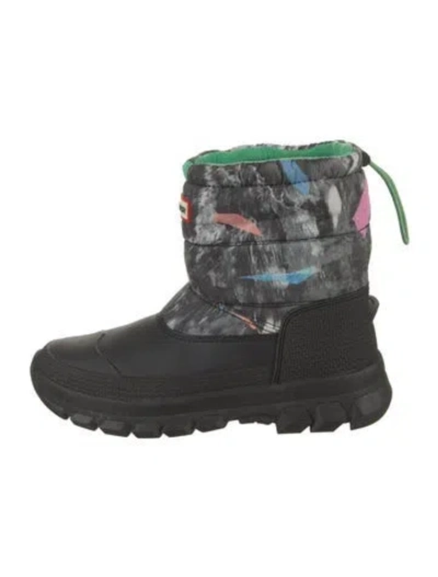 Pre-owned Hunter Rubber Printed Rain Boots In Black