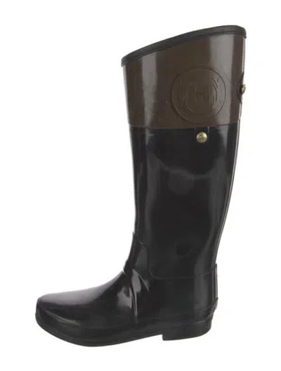 Pre-owned Hunter Rubber Printed Rain Boots In Black