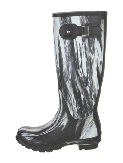 Pre-owned Hunter Rubber Printed Rain Boots In Black