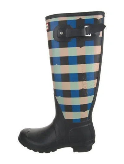 Pre-owned Hunter Rubber Printed Rain Boots In Black