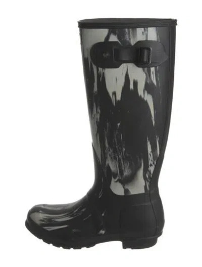Pre-owned Hunter Rubber Printed Rain Boots In Black