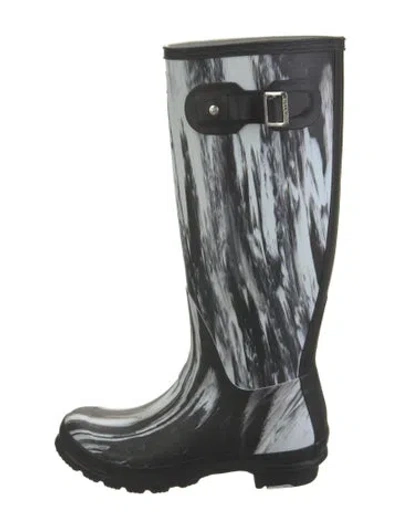 Pre-owned Hunter Rubber Printed Rain Boots In Black