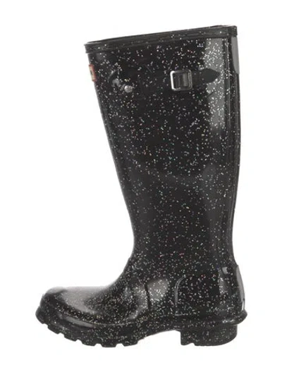 Pre-owned Hunter Rubber Printed Rain Boots In Black