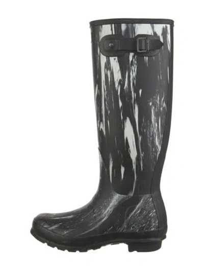 Pre-owned Hunter Rubber Printed Rain Boots In Black