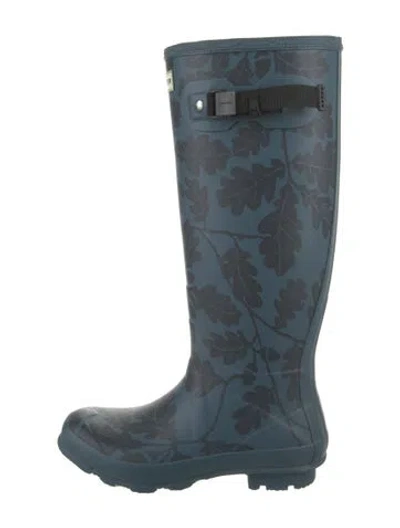 Pre-owned Hunter Rubber Printed Rain Boots In Blue