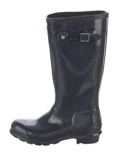 Pre-owned Hunter Rubber Printed Rain Boots In Blue