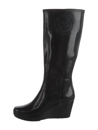 Pre-owned Hunter Rubber Rain Boots In Black