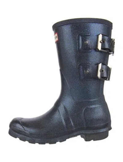 Pre-owned Hunter Rubber Rain Boots In Blue/metallic
