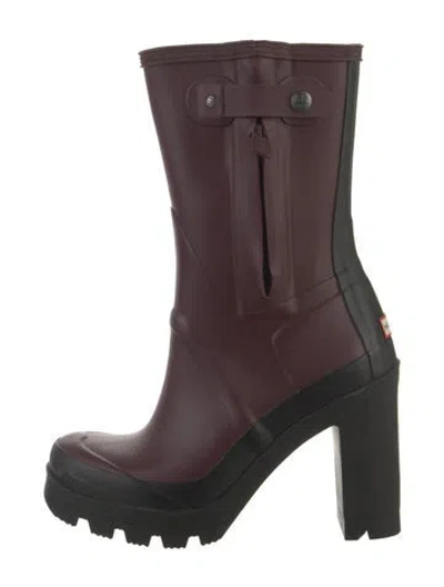 Pre-owned Hunter Rubber Rain Boots In Burgundy