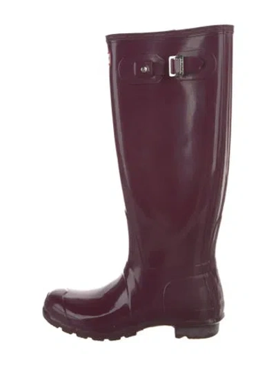 Pre-owned Hunter Rubber Rain Boots In Burgundy