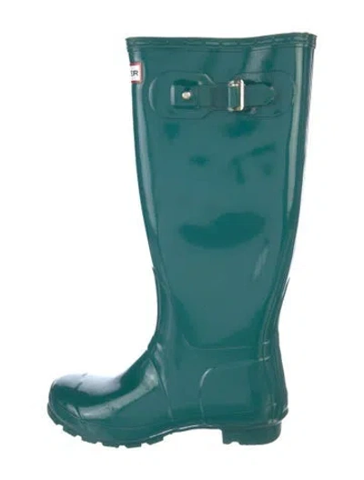 Pre-owned Hunter Rubber Rain Boots In Green