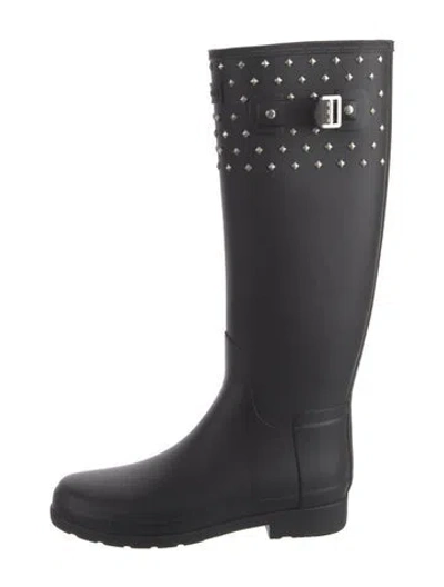 Pre-owned Hunter Rubber Studded Accents Rain Boots In Black