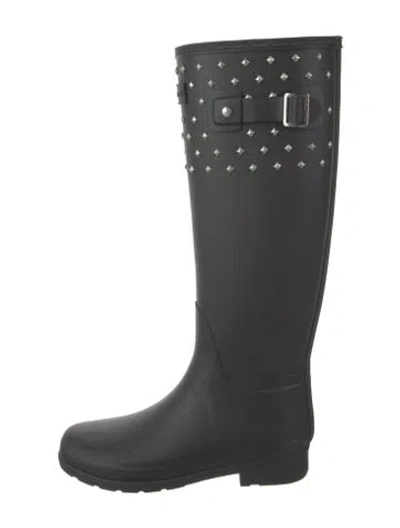 Pre-owned Hunter Rubber Studded Accents Rain Boots In Black