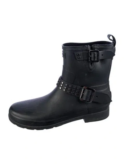 Pre-owned Hunter Rubber Studded Accents Rain Boots In Black