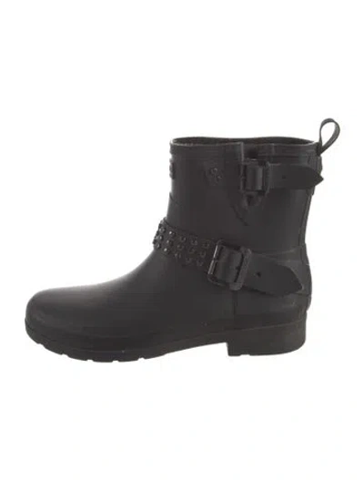 Pre-owned Hunter Rubber Studded Accents Rain Boots In Black