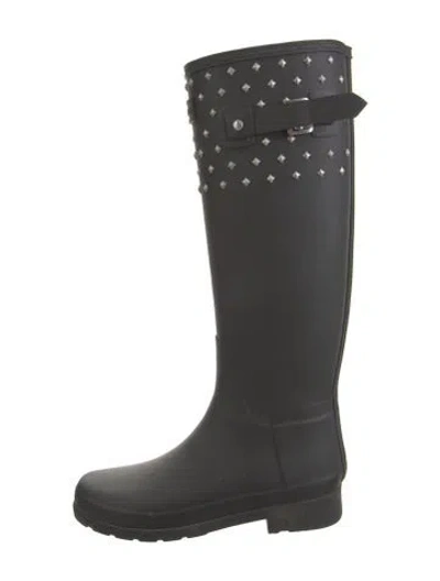 Pre-owned Hunter Rubber Studded Accents Rain Boots In Black