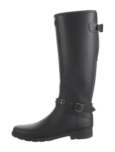 Pre-owned Hunter Rubber Studded Accents Rain Boots In Black