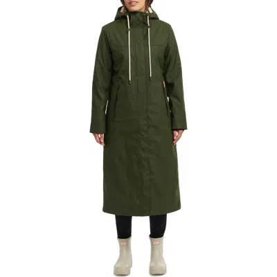 Hunter Sammy Water Repellent Long Rubberized Raincoat In Green