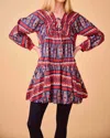 Hunter Sawyer Dress In Carmine Block Print In Pink