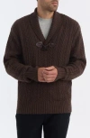 Hunter Shawl Collar Cable Knit Sweater In Brown