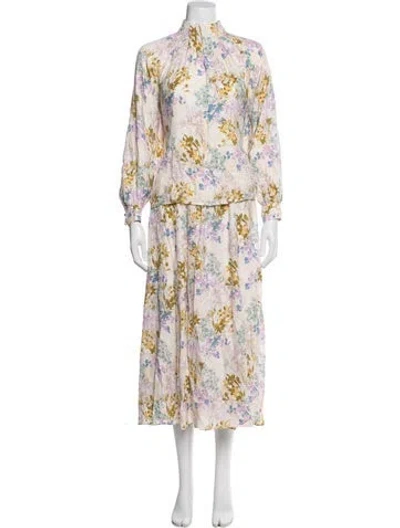 Pre-owned Hunter Silk Floral Print Skirt Set In Neutrals