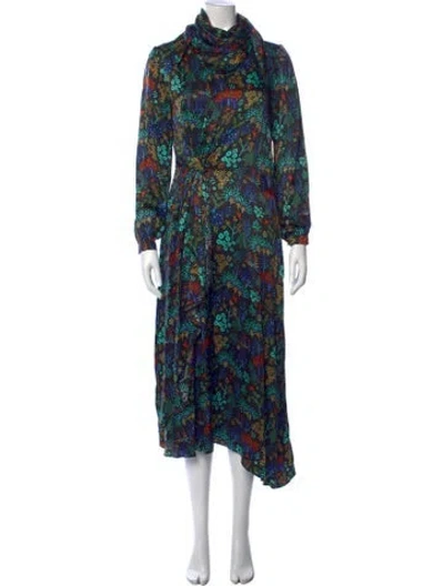 Pre-owned Hunter Silk Midi Length Dress In Blue/green