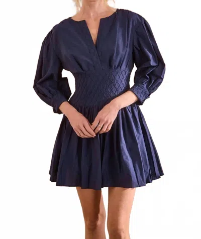 Hunter Siri Smocked Mini Dress In Navy In Blue