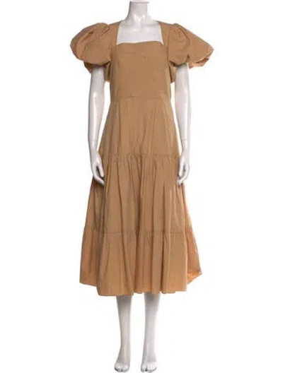 Pre-owned Hunter Square Neckline Midi Length Dress In Brown