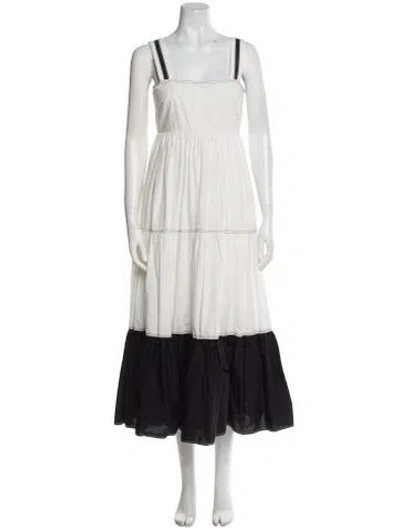 Pre-owned Hunter Square Neckline Midi Length Dress In White
