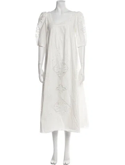 Pre-owned Hunter Square Neckline Midi Length Dress In White