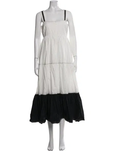 Pre-owned Hunter Square Neckline Midi Length Dress In White