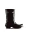 HUNTER ORIGINAL SHORT GLOSS WELLINGTON BLACK ANKLE BOOT