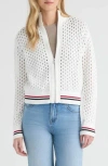Hunter Stripe Openwork Bomber Jacket In White