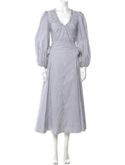 Pre-owned Hunter Striped Long Dress In White