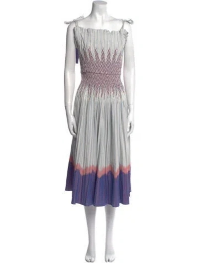 Pre-owned Hunter Striped Long Dress In White