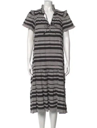 Pre-owned Hunter Striped Midi Length Dress In Gray