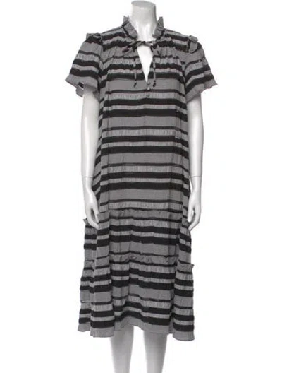 Pre-owned Hunter Striped Midi Length Dress In Gray