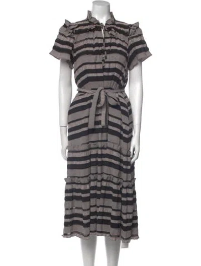 Pre-owned Hunter Striped Midi Length Dress In Gray
