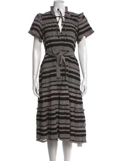 Pre-owned Hunter Striped Midi Length Dress In Grey
