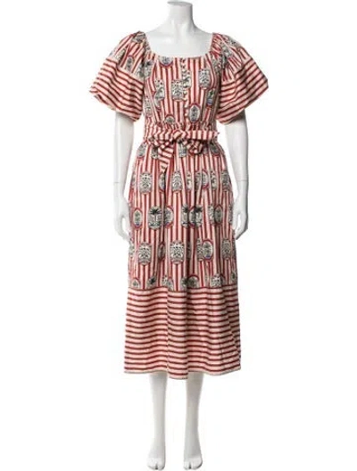 Pre-owned Hunter Striped Midi Length Dress In Orange