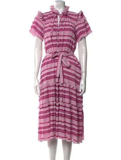 Pre-owned Hunter Striped Midi Length Dress In Pink