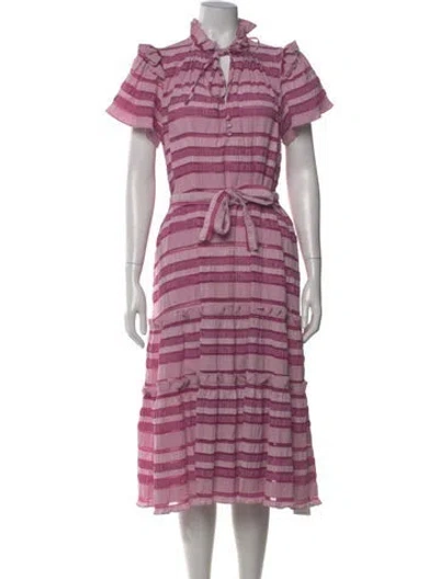 Pre-owned Hunter Striped Midi Length Dress In Pink