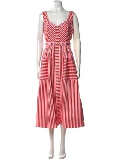 Pre-owned Hunter Striped Midi Length Dress In Red
