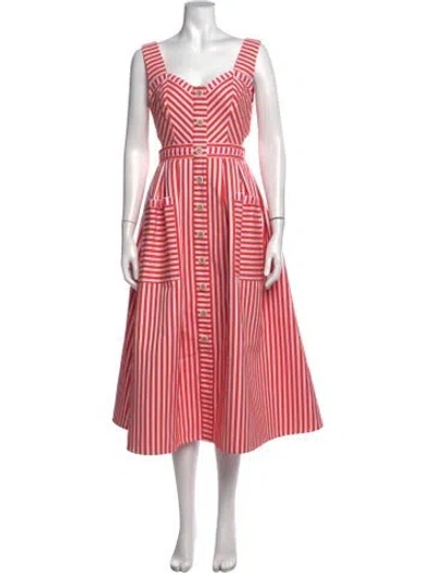 Pre-owned Hunter Striped Midi Length Dress In Red