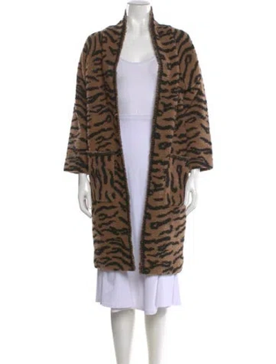 Pre-owned Hunter Striped Open Front Sweater In Brown