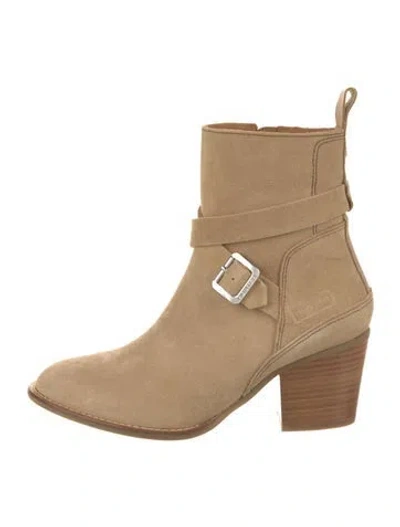 Pre-owned Hunter Suede Moto Boots In Neutral