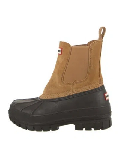 Pre-owned Hunter Suede Rain Boots W/ Tags In Brown