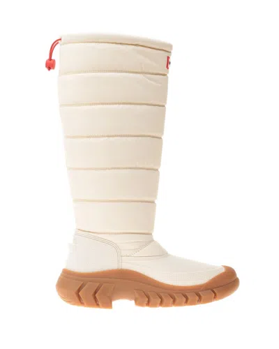 Hunter Tall Snow Boots With Quilted Design And Rubber Sole In Neutral