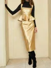 Hunter Taylor Skirt In Gold Faux Leather In Multi