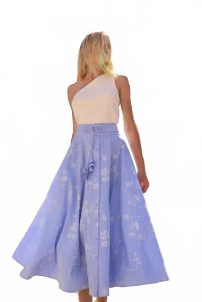 Hunter Thistle Embroidered Midi Skirt In Sullivan Stripe In Blue